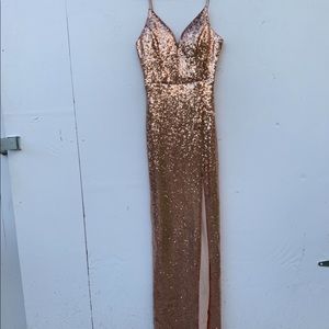 Rose gold sequined prom dress